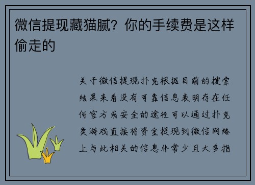 微信提现藏猫腻？你的手续费是这样偷走的